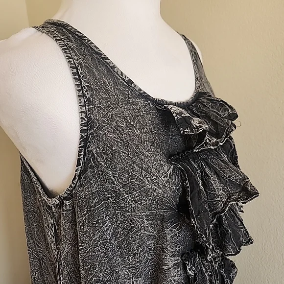 💐Paper Lace Ruffle Front Dress M Layered Crinkle Pockets Lagenlook Boho Hippie - Picture 4 of 16